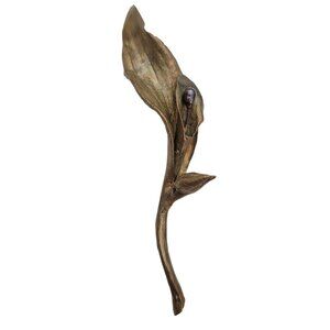 Michael Michaud Grey Peacock Pearl Bronze Calla Lily Leaf Brooch Pin E908